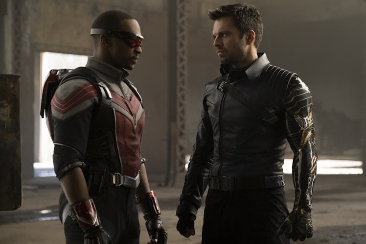 Anthony Mackie and Sebastian Stan as Sam Wilson/Falcon and Bucky Barnes/Winter Soldier in Falcon & T...