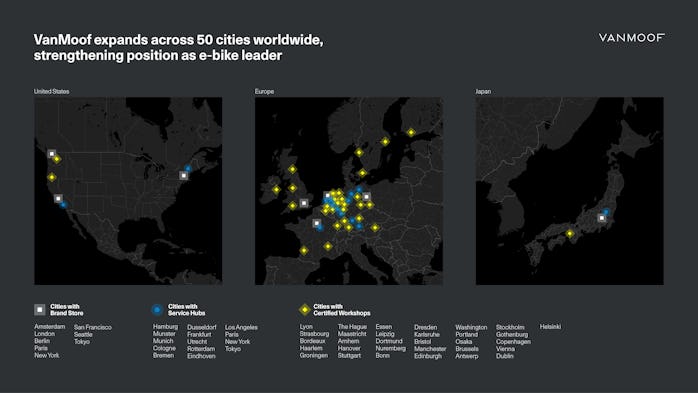 Maps of e-bike maker VanMoof's operations.