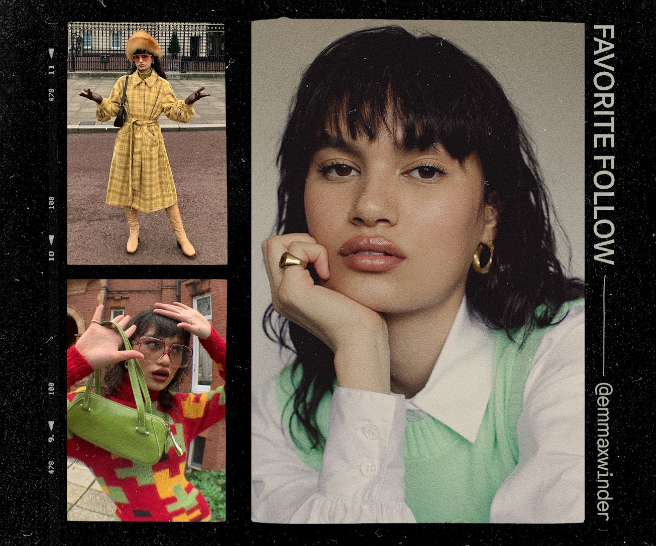 Model and content creator Emma Winder wearing different outfits inspired by '70s fashion