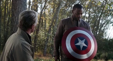 Sam Wilson holding the Captain America shield in Avengers: Endgame