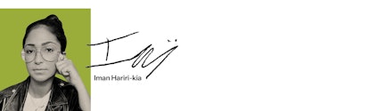 Full-profiled Iman Hariri-kia and her signature