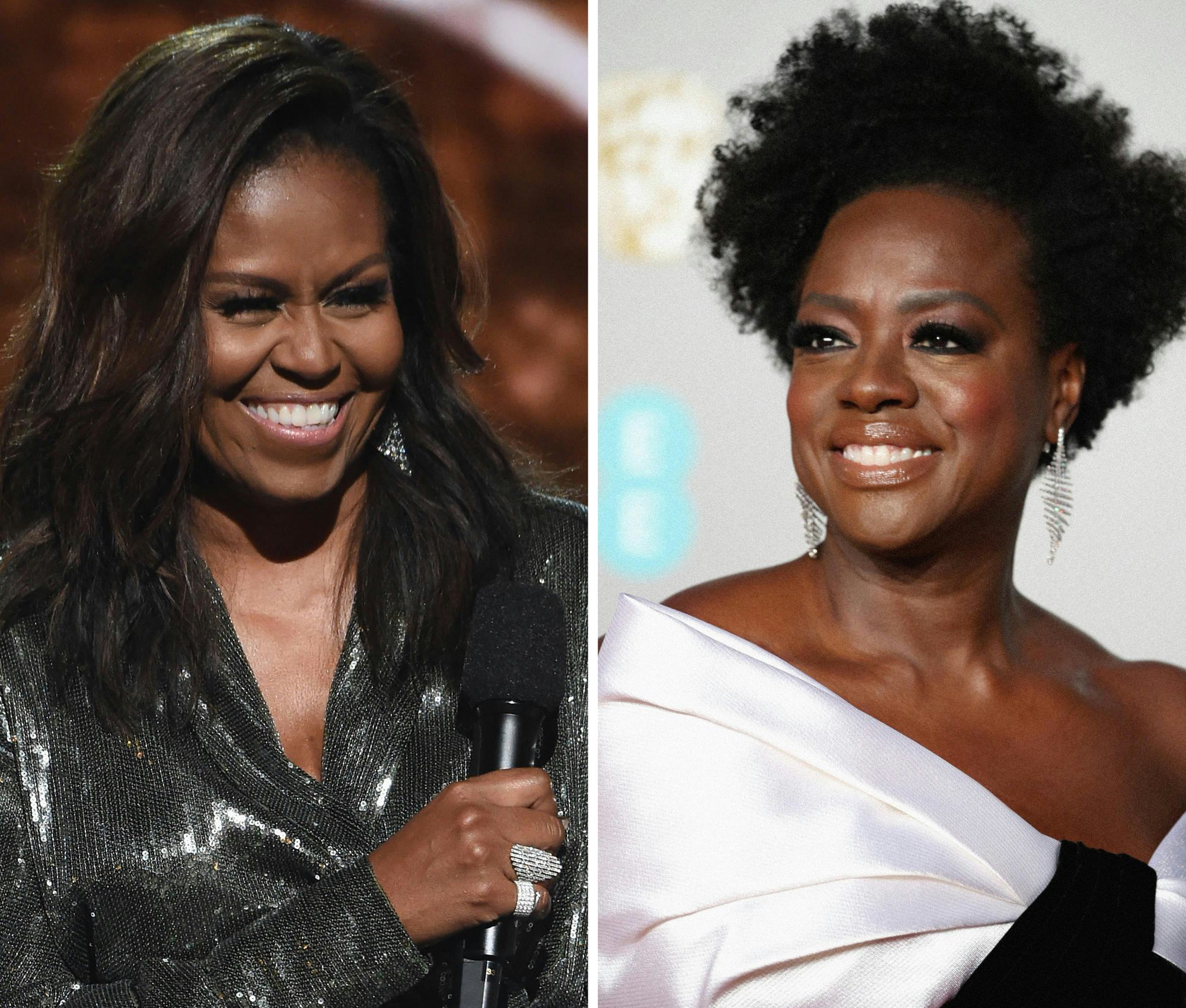 Side by side photos of Michelle Obama and Viola Davis
