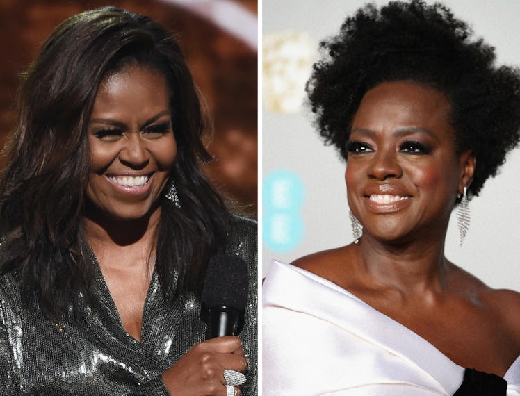 Side by side photos of Michelle Obama and Viola Davis