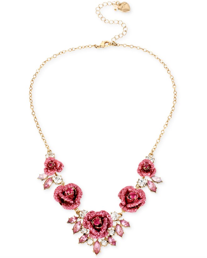 Gold-Tone Glitter Rose Frontal Necklace