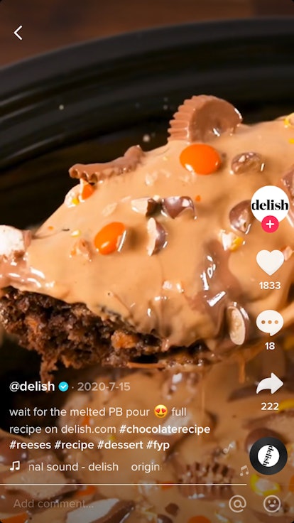 TikToker @delish shares a recipe using Reese's Peanut Butter Cups.