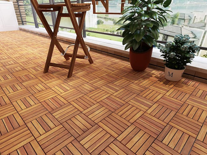 Acacia Hardwood Interlocking Patio Deck Tiles (10-Pack)