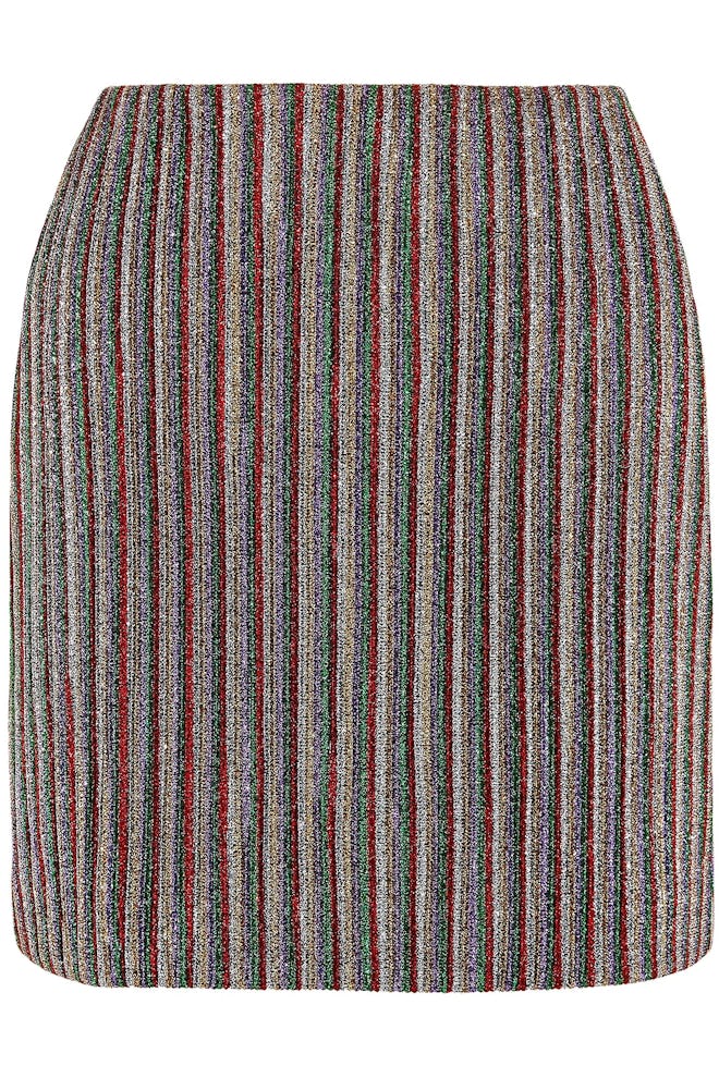 Striped Metallic Ribbed-Knit Mini Skirt