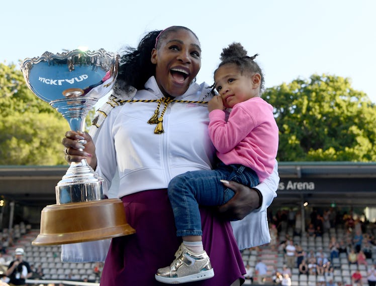 Serena Williams holding her daughter Alexis "Olympia" Ohanian Jr. after winning the Auckland Classic...