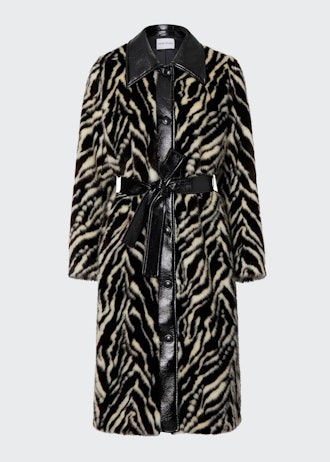 Aurora Faux Fur Zebra Self-Tie Coat