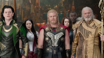 Matt Damon, Luke Hemsworth, and Sam Neill in Thor: Ragnarok