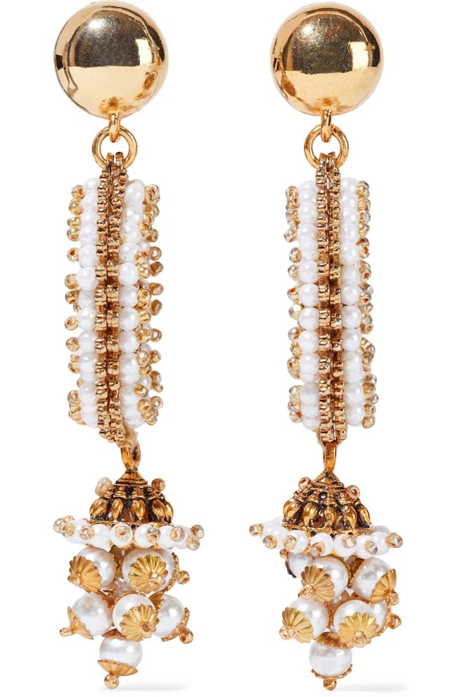 Gold Tone Faux Pearl Clip Earrings