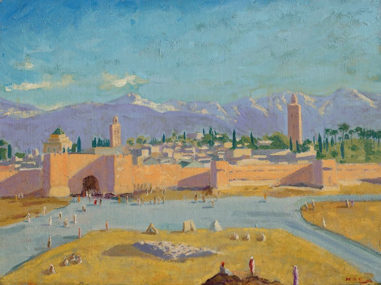 A painting of a mosque. 
