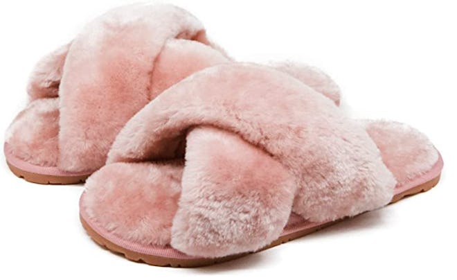 Crazy Lady Fuzzy Cross Band Slippers