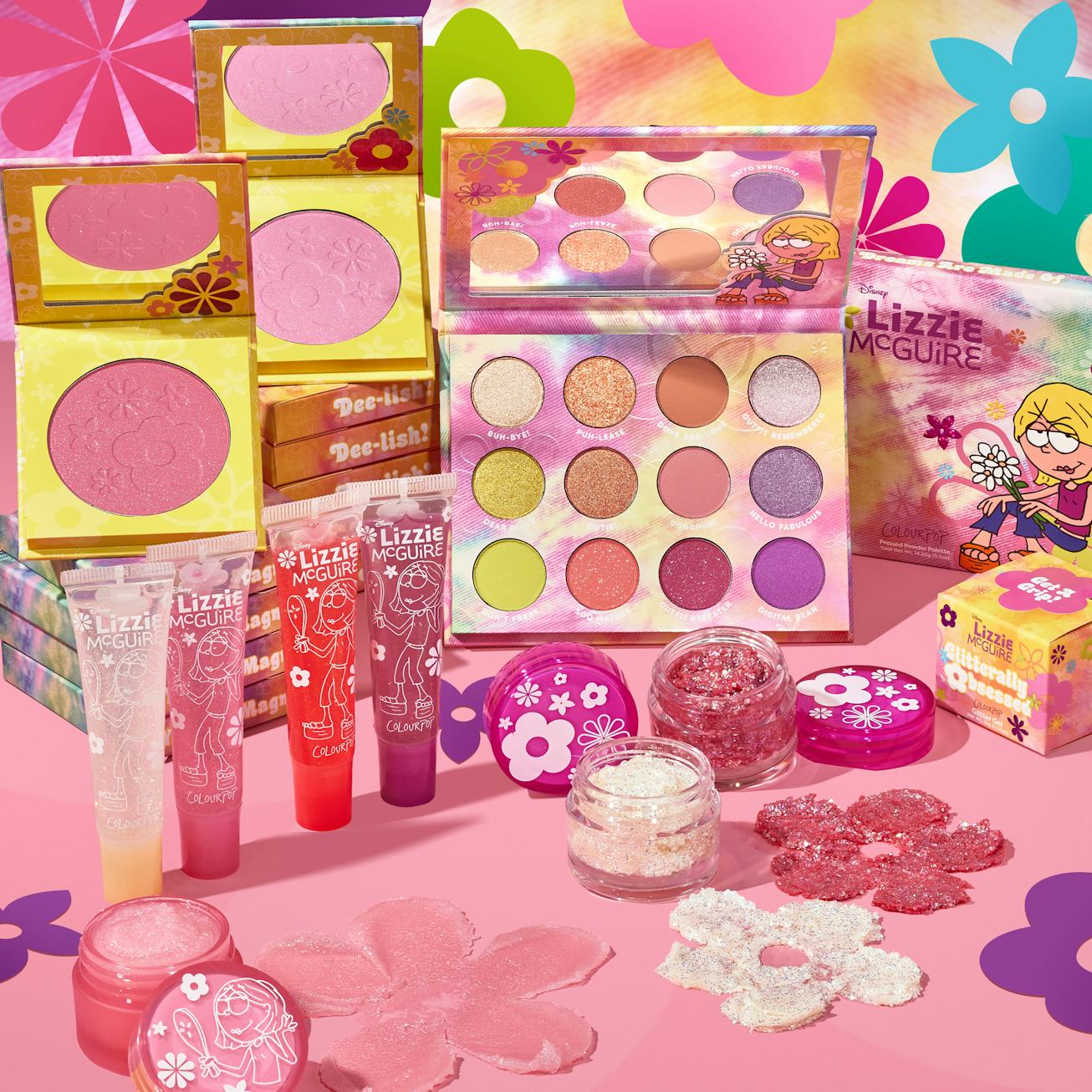 ColourPop x Disney Lizzie McGuire collaboration products including eyeshadow palette and blush