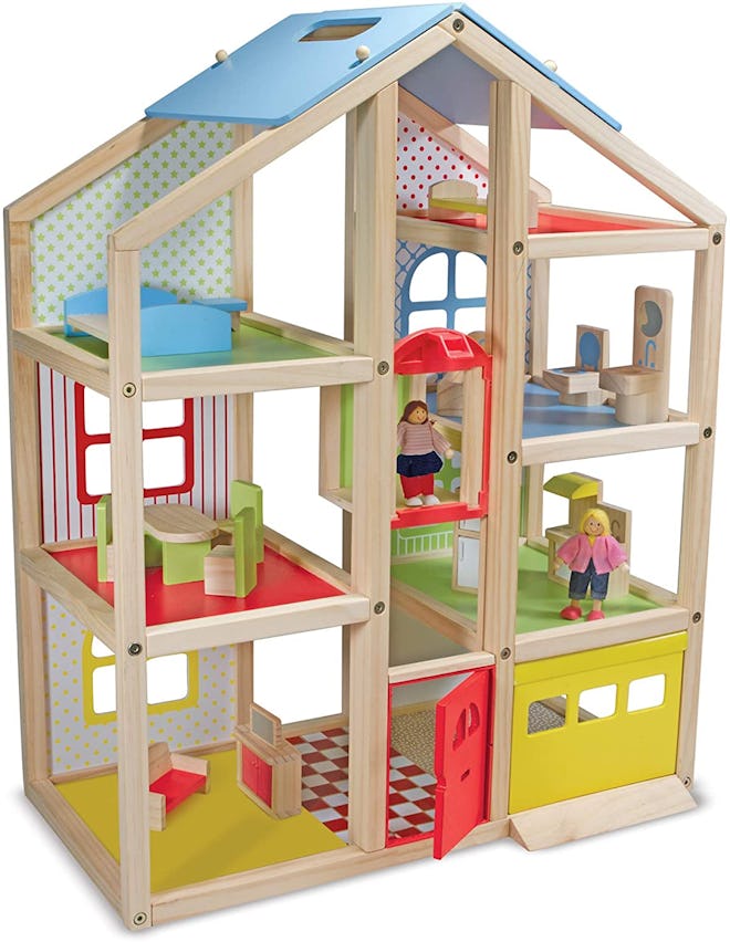 Product image for Melissa & Doug Hi-Rise Doll House and Furniture Set; best gifts for 3-year-olds