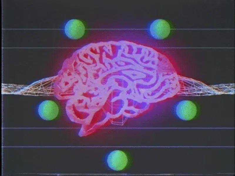 An animation of orbs circling a brain