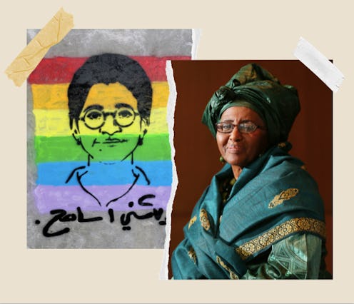 Images of Sarah Hegazy and Hawa Abdi, two influential Muslim women in history.