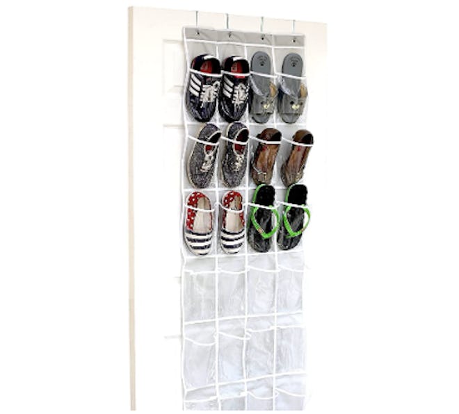 SimpleHouseware Crystal Clear 24-Pocket Over The Door Hanging Shoe Organizer