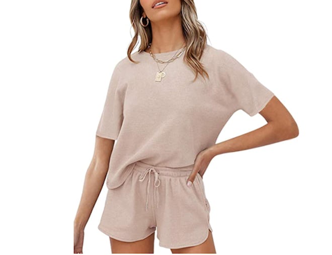 MEROKEETY Waffle Loungewear Set (2-Pieces)