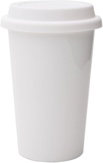 UDMG Reusable Double Wall Insulated White Ceramic Travel Coffee Cup