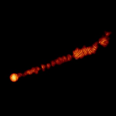 A jet of material emitted by a black hole 