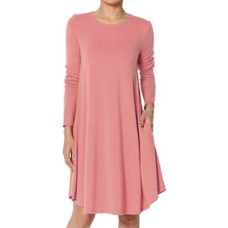 TheMogan Long Sleeve Mock Neck Jersey A-Line Dress