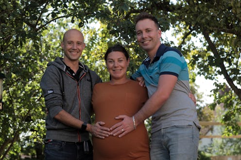 Intended parents, Alex (left) and Rich (right), with their heavily pregnant surrogate, Maddie (middl...