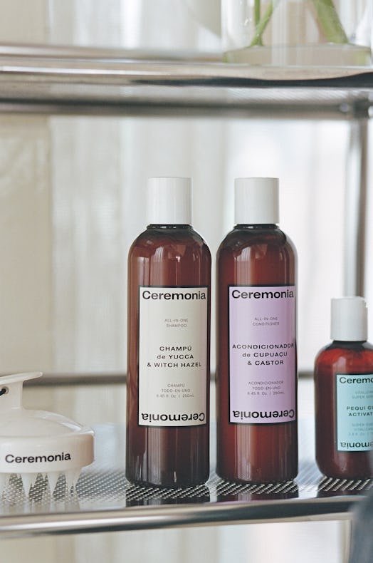 Ceremonia’s new shampoo and conditioner in bottles.