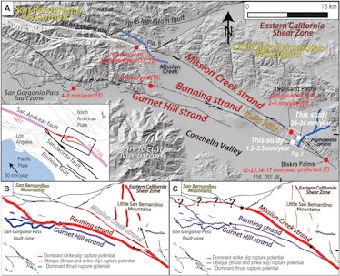 Map of the Mission Creek strand, Banning strand, Garnet Hill strand, and the San Gorgonio Pass fault...