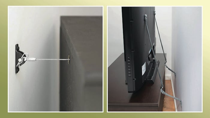 Two of the best furniture anchors holding a tv stand in place