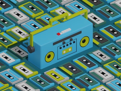 3d illustration of a compact tape player and cassette