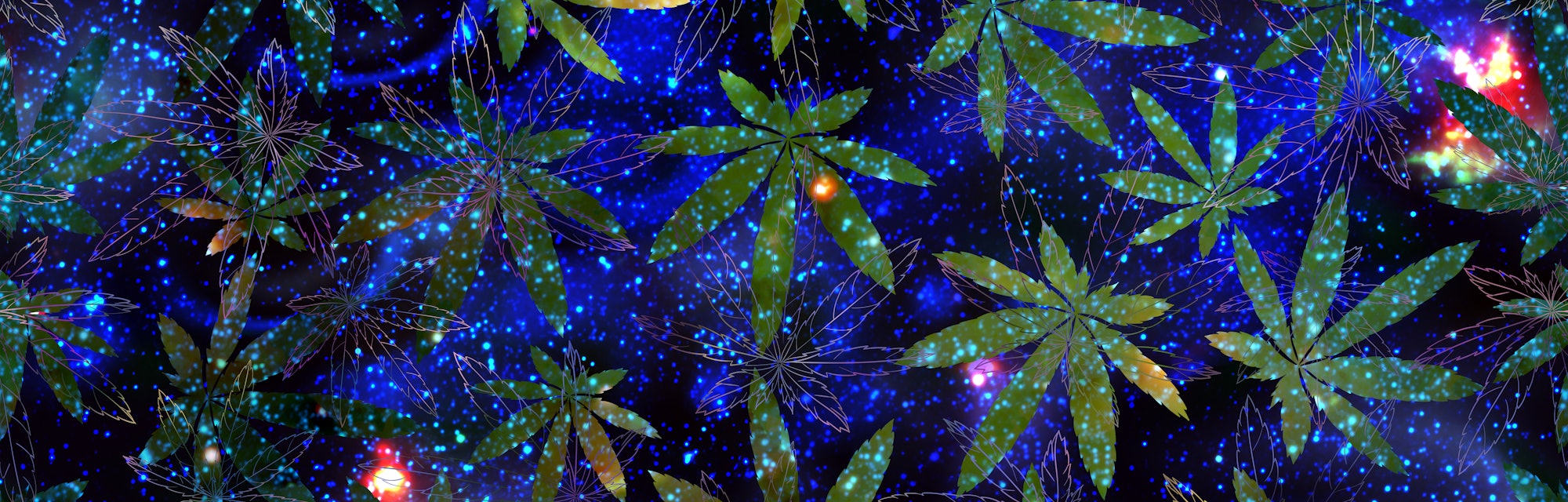 cannabis leaves over a space background