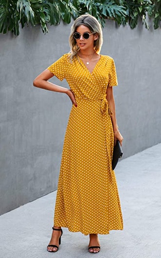 ECOWISH Short Sleeve Maxi Wrap Dress