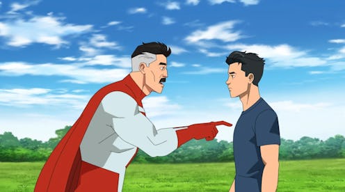 Mark Grayson, who's voiced by Steven Yeun, and his father in 'Invincible' via the Amazon press site