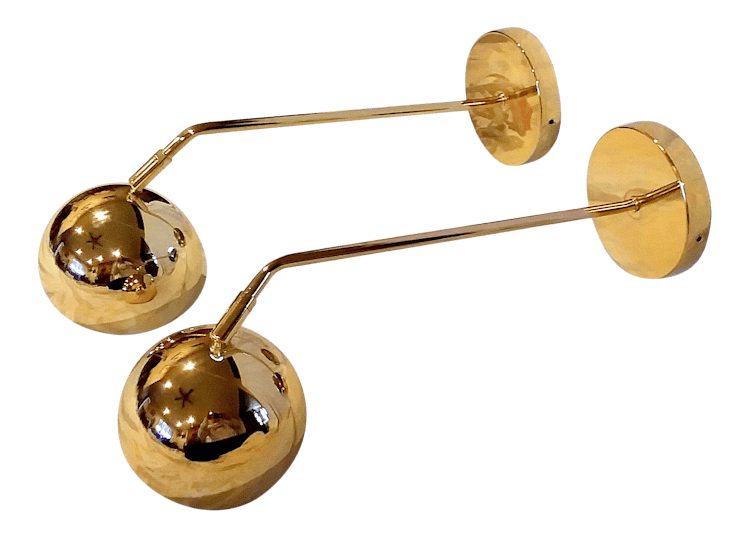 Late 20th Century Pair of Long Arm Brass Eyeball Wall Lamps