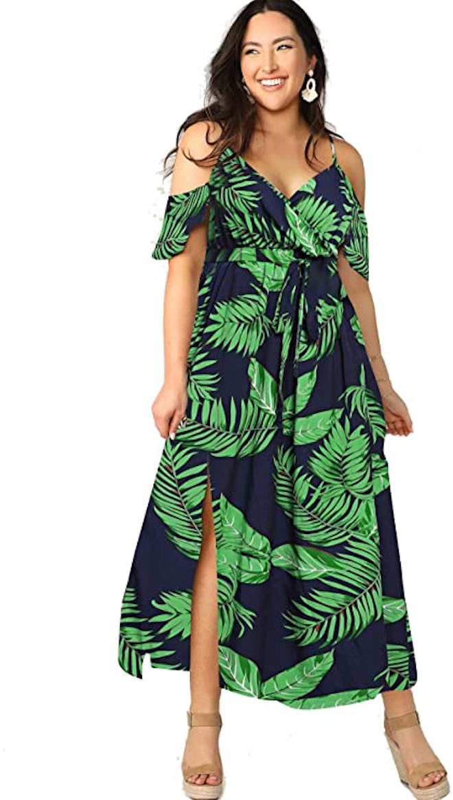 Milumia Plus Size Cold Shoulder Maxi Split Dress