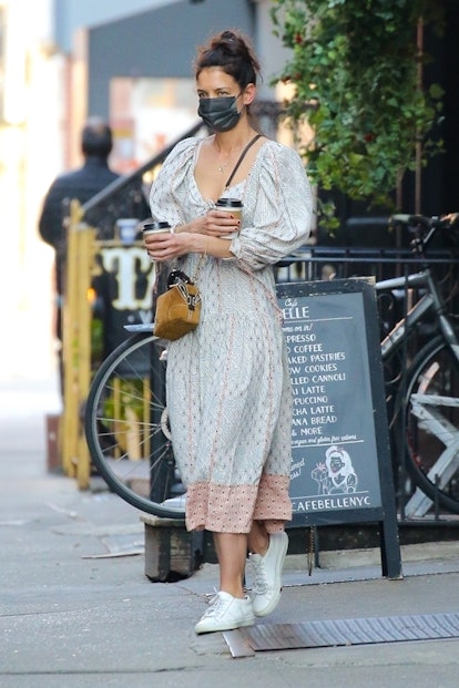 Katie Holmes wears Chloé Daria bag in 2021.
