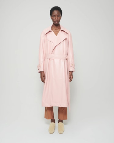 Amal Vegan Leather Coat in Pink