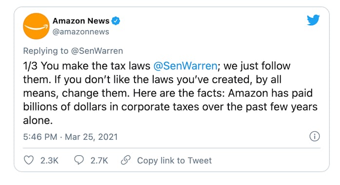 Amazon has clashed with legislators on Twitter over the taxes it pays and anti-unionization stance.