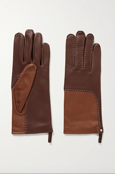 Yaelle Topstitched Two-Tone Leather Gloves