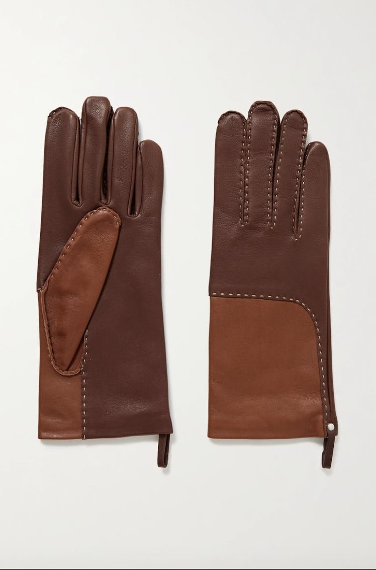 Yaelle Topstitched Two-Tone Leather Gloves