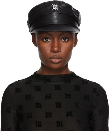 Black Faux-Leather Monogram Gavroche Hat