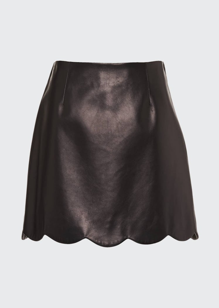 Scallop-Hem Leather Miniskirt