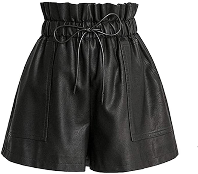 SCHHJZPJ High Waisted Faux Leather Shorts