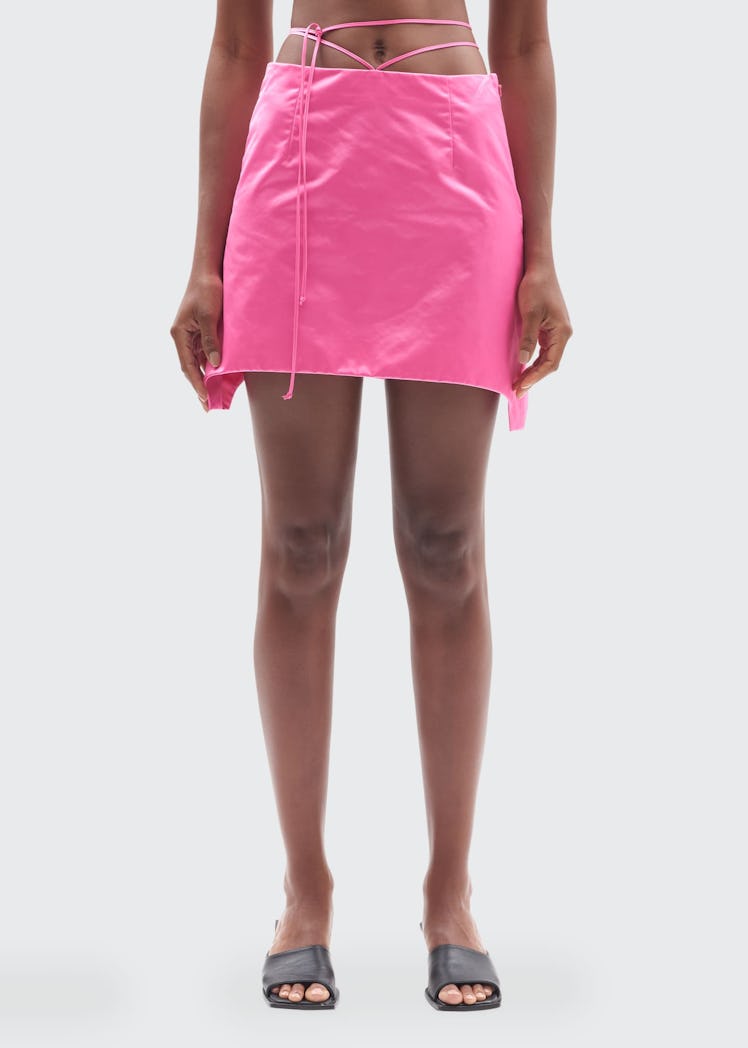 Strappy Satin Miniskirt