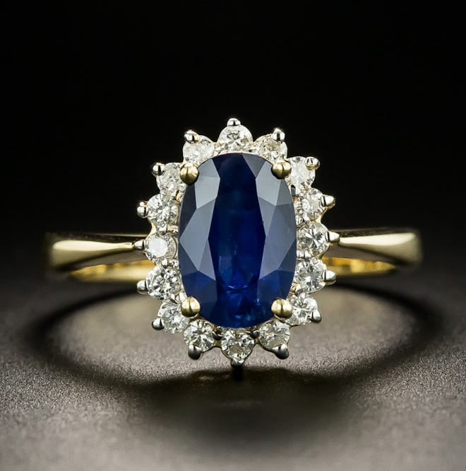 Antiques Estate 1.75 Carat Sapphire and Diamond Halo Ring