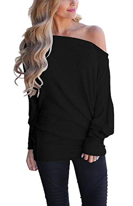 INFITTY Off Shoulder Loose Pullover Sweater 