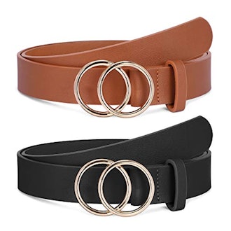 Double O-Ring Faux Leather Belt (2-Pack)