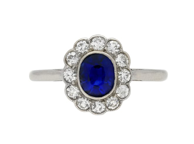 Edwardian Sapphire and Diamond Coronet Cluster Ring