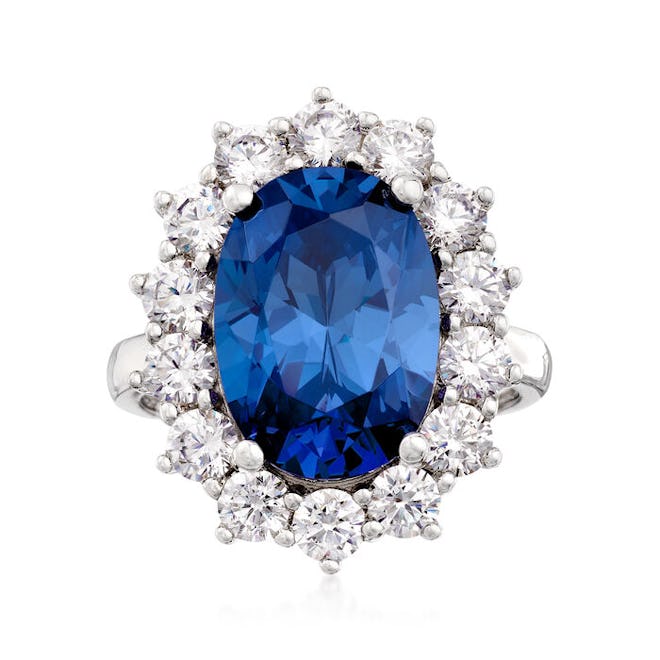 Simulated Sapphire and 1.80 ct t.w. CA Ring in Sterling Silver